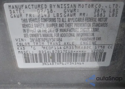 2018 Nissan Sentra S from USA, damaged, VIN 3N1AB7AP6JY341464